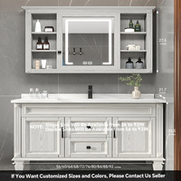 Meuble-lavabo moderne à vasque simple en bois massif avec miroir de rangement intelligent, personnalisable 48-92 pouces, écologique, sur pied