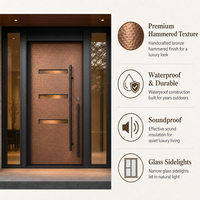 Porte d'entrée de luxe à texture martelée avec panneaux latéraux en verre, étanche, insonorisée, en aluminium, sur mesure pour maison de luxe