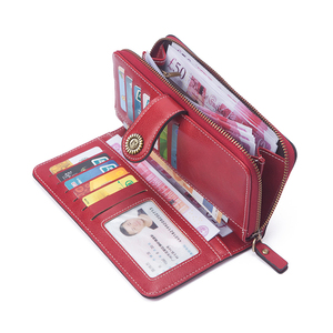 Portefeuille <span class=keywords><strong>Femme</strong></span> Long en Cuir Huilé Bloqueur RFID, Double Rabat Multi-Fonctionnel <span class=keywords><strong>Porte</strong></span>-Cartes de Crédit, Style Rétro Grande Capacité - Product Image 2