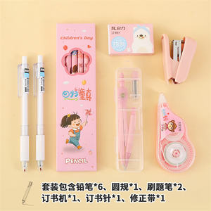 Juego de papelería para niños, venta al por mayor, grapadora y brújulas, juego de papelería de dibujos animados para niñas, regalos de cumpleaños para niños - Product Image 3