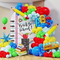 Kit d'arche de ballons arc-en-ciel pour la rentrée scolaire avec ballons en aluminium crayon, bus et ABC pour fournitures de fête de remise des diplômes et de classe