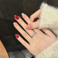 Diseño #2482 Más vendidos 10 piezas Gel suave Prensa en uñas Hecho a mano Ojo de gato rojo Cuadrado francés Ataúd Uñas postizas Uñas de gel artificiales