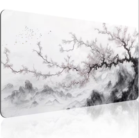 Tapis de souris et de clavier pour PC, grand format, motif paysage avec neige, fleurs de prunier et arbres, pour ordinateur portable