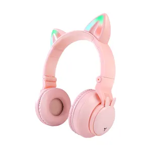 PT-02 rose pliable chat casque sans fil pour enfants bleu mignon casque pour filles chat oreille Macaron pour Bluetooth