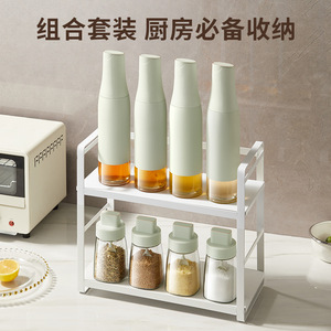 Étagère à épices à deux niveaux Hy-78 avec couvercles rabattables, bouteilles à condiments en verre étanches pour le rangement de cuisine, grande taille, origine Yiwu - Product Image 1