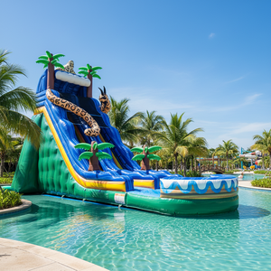 Prix d'usine, toboggans aquatiques gonflables géants en PVC coloré, <span class=keywords><strong>jungle</strong></span> léopard, avec piscine à éclaboussures pour la cour - Product Image 1