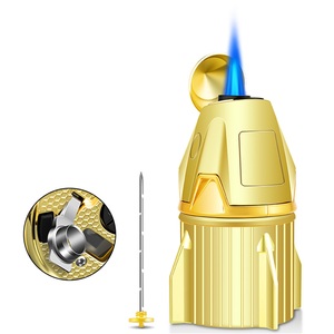 Briquet à cigare CIGARLOONG en forme de fusée, 3 jets de flamme réglables, coupe-vent, torche métallique personnalisée avec poinçon et aiguille intégrés - Product Image 1