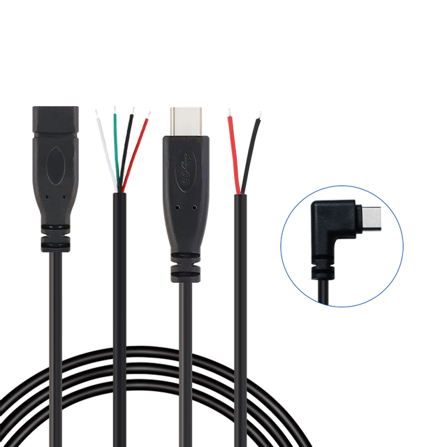 Custom Made Type C 0.25m 22awg 28awg 2/4 Core Male/Female Elbow Braid Shielded Computer Use Stripped Open End Pigtail Cable