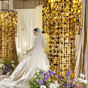 Décoration circulaire dorée à paillettes miroir pour plafond de mariage, brins de paillettes miroir double face et <span class=keywords><strong>rideau</strong></span> de perles pour fête - Product Image 1