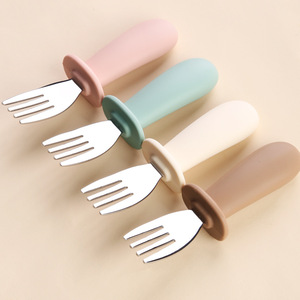 Juego de Cuchillo, Tenedor y Cuchara de Acero Inoxidable para Bebés, Mango de Silicona de Grado Alimenticio, Utensilios de Alimentación para 1-2 Años - Product Image 3