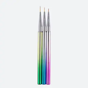 Wholesale nail art brush 3 pcs gradient metal handle nail painting draw liner manicure tool french liner pen