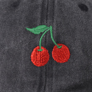 Casquette de baseball pour <span class=keywords><strong>femme</strong></span>, style dessin animé cerise, tendance, pour l'extérieur, type trucker, délavée, polyvalente, réglable, avec broderie de fruits mignons - Product Image 5