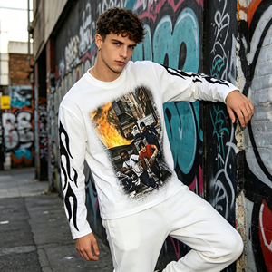 Camiseta Personalizada <span class=keywords><strong>de</strong></span> <span class=keywords><strong>Hombre</strong></span>, Premium, 100% Algodón, Estilo Urbano, con Estampado Gráfico, Lavada, Hip Hop, Manga Larga - Product Image 2