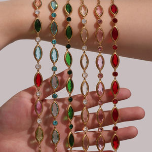 सुपर फ्लैश जियोमेट्रिक ज़िरकॉन ग्लास चेन लिंक ब्रैसलेट ट्रेंडी लाइट लक्जरी उच्च अंत स्टेनलेस स्टील गोल्ड-रंग प्लेटेड - Product Image 1