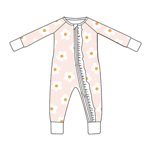 ชุดนอนซิปปี้พร้อมจั๊มสูทเด็กผ้าไผ่ลายระบาย ผู้ผลิตขายส่งแบบ RTS ชุดนอนเด็กแรกเกิดลายพิมพ์ชิ้นเดียว - Product Image 5