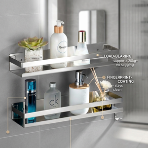 Stainless Steel 2-Tier <b>Wall</b> <b>Mounted</b> Bathroom <b>Shelf</b> With Fingerprint-Coating Space Saving Organizer - Product Image 1
