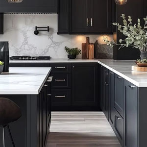 Cbmart אמריקאי מפעל ישיר מותאם אישית תבואה עץ גבוהה לכה קצה מטבח ארון מותרות - Product Image 1