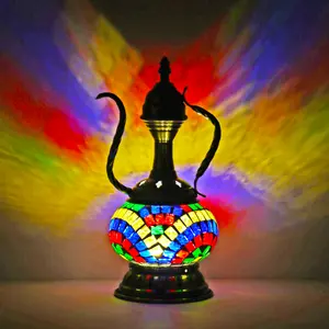 Zhelanpu lampu meja teko mosaik, lampu meja gaya Turki buatan tangan untuk dekorasi rumah