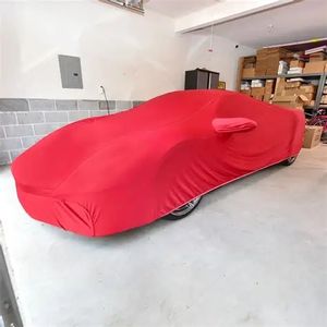 Housse de protection pour <span class=keywords><strong>voiture</strong></span> rouge en <span class=keywords><strong>vente</strong></span> chaude, extensible en spandex, personnalisée, pour <span class=keywords><strong>garage</strong></span>, housses de <span class=keywords><strong>voiture</strong></span> d'intérieur avec logo - Product Image 4