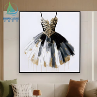Peinture à l'huile abstraite Robe de bal dorée texturée pour femme, Tableau mural pour décoration intérieure de luxe - Grande Vente