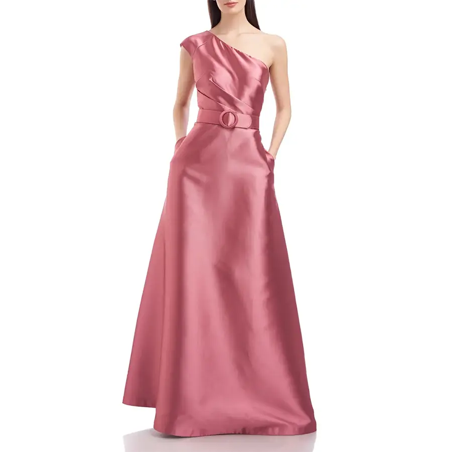 Estella One Shoulder Dress Bodycon A-Line Satin Gown Maxi Dress With Belt Dresses For Woman