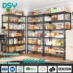 מדפי אחסון מתכתיים בעלי 6 קומות, מדפי אחסון בעלי כושר נשיאה של 1000 ליברות, מדפי תיל, יחידת מדפים חזקה ועמידה, מדף מזווה מתכוונן - Product Image 1