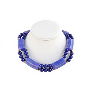Fancy Double Layer Natural Stone Resin Beaded <b>Necklace</b> Stylish Light <b>Blue</b> and Silver Faceted Beads Unisex Fashion Jewelry - Product Image 6