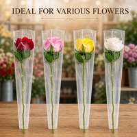 Manchon en plastique transparent pour rose unique, sac d'emballage trapézoïdal en BOPP pour bouquet, idéal pour l'affichage floral en supermarché
