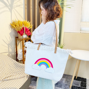 Tote da donna con nappine malocchio alla moda in tela riutilizzabile da <span class=keywords><strong>spiaggia</strong></span> <span class=keywords><strong>e</strong></span> Shopping Bag con chiusura a cerniera - Product Image 3