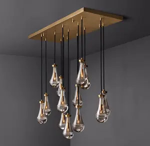 Vintage Glass treo chiếu sáng tùy chỉnh lớn mặt dây chuyền thả đèn LED vàng brass sang trọng pha lê đèn chùm