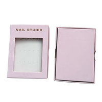 Vente en gros de luxe personnalisé estampage or logo écologique presse sur ongle emballage boîte en papier rose avec couvercle supérieur et fenêtre