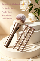 Ensemble de pinceaux de maquillage 4 pièces magnétiques portables en poils synthétiques avec manches en plastique pour poudre, anticernes et fard à joues – Idéal pour les voyages