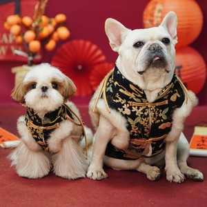 DDPET Vêtements de Nouvel An pour petits chiens, Hiver, Gilet en polaire chenille écologique à grain, Style Tang chinois, Couleur unie, Motif <span class=keywords><strong>Fadou</strong></span> - Product Image 3