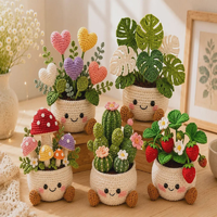 Plantes en pot réalistes tissées à la main en fil de laine, fleurs mignonnes, décoration de bureau et de maison, écologiques, lavables, durables, légères, pour intérieur