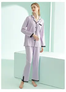 2023 Prix d'usine pas cher Printemps Nouveau pyjama élégant en dentelle à manches longues tricoté en modal pour femmes