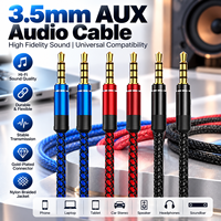 Kabel AUX TRRS 3.5mm 4-Pole Male to Male Berlapis Emas dengan Pelindung Kepang untuk Audio Stereo Mobil, Ponsel, Laptop