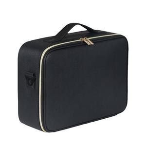 Bolsa de maquillaje de viaje de 15 pulgadas, color negro clásico con espejo para mujer, almacenamiento en el hogar, estuche cosmético de color sólido con asa suave - Product Image 1