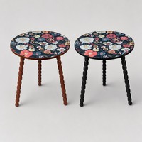 Table ronde à pieds torsadés en spirale avec plateau floral Mandala, table d'appoint détachable en bois massif pour salon