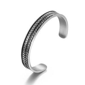 Men's Tibetan <b>Silver</b> <b>Cuff</b> <b>Bracelet</b> Wheat Ear Pattern Geometric Design Open C Shape Jewelry CZ056 - Product Image 1