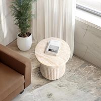 Mesa Auxiliar Moderna de Travertino Acanalado con MgO, Taburete de Patio Resistente a la Intemperie, Mesa Auxiliar Decorativa para Interiores y Exteriores