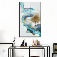 Peinture moderne en porcelaine de cristal de fleur de cerf lumières LED suspendues image cadre noir œuvre murale de maison pour salle à manger salon
