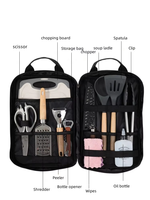 12 pièces en acier inoxydable Portable Camping ustensiles de cuisine ensemble d'accessoires ustensiles de cuisine organisateur vaisselle sac de rangement pour l'extérieur