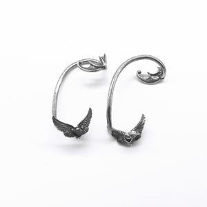 Aros para las orejas para hombre y mujer, de acero inoxidable, hipoalergénicos, con diseño de ala de dragón y piedra preciosa negra, sin perforación, estilo gótico vintage, joyería oscura. - Product Image 3