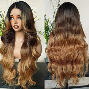 Pelucas de Fibra Sintética de Alta Temperatura con Encaje Frontal sin Pegamento, Ondas Naturales en Capas, Color Rosa Azulado, Tinte Oscuro para Mujer - Product Image 4