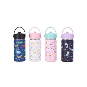 Outdoor Sports 12Oz Child Kid <b>Children</b> Double Wall Stainless Steel Vacuum Flask Water Bottle With Straw & Dual Lids and Handle - Product Image 1