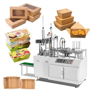 Automatic Kraft Paper Carton Food Boxes Erecting Forming Machine Disposable Lunch Box Making Machine