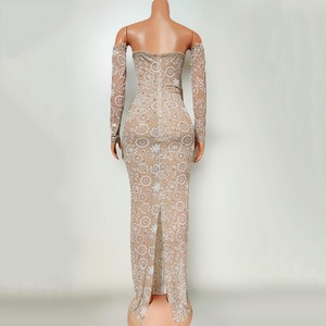 Novance Y4736 Venta al por mayor en línea Imprimir fuera del hombro <span class=keywords><strong>Elegante</strong></span> Modesto Vestido de noche largo Mujeres Fiesta Maxi Vestido con mangas - Product Image 3