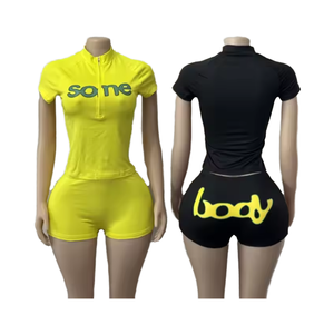 ชุดเสื้อผ้า2ชิ้นแบบหลวมๆของผู้หญิงกางเกงขาสั้นพิมพ์ลายเสื้อและกางเกงขาสั้นผ้าวูลเหนือเข่าระบายอากาศได้ดี - Product Image 1