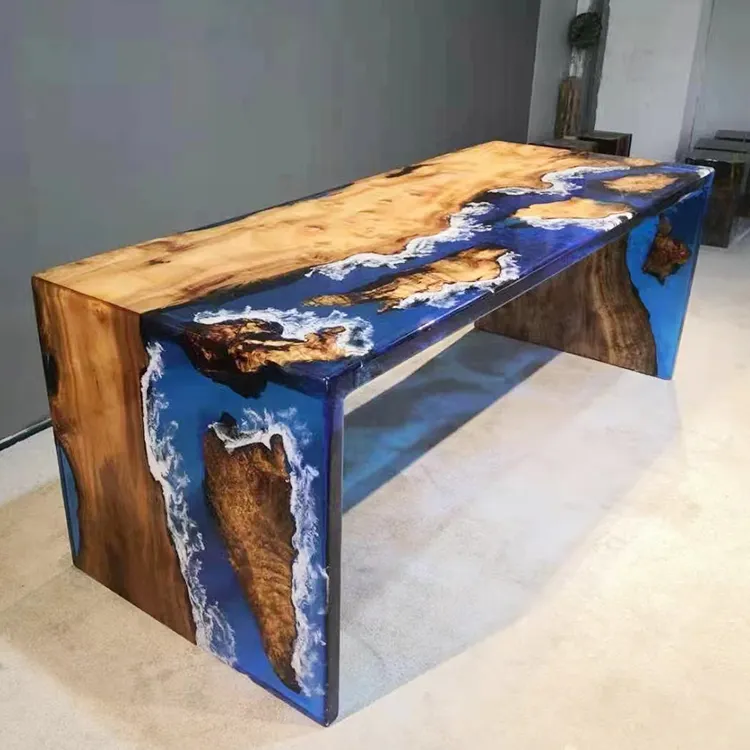 Wasserfall Fluss Couch tisch Pterocarpus erinaceus Poir. Live Edge Epoxy Resin Wood Couch tisch