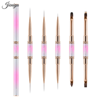Ensemble de pinceaux à ongles double embout pour gel UV, acrylique, peinture et dessin, avec manche métallique rose dégradé